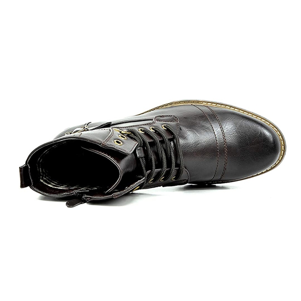 Men's Side Zipper Motorcycle Combat Boots - DARK BROWN - 3